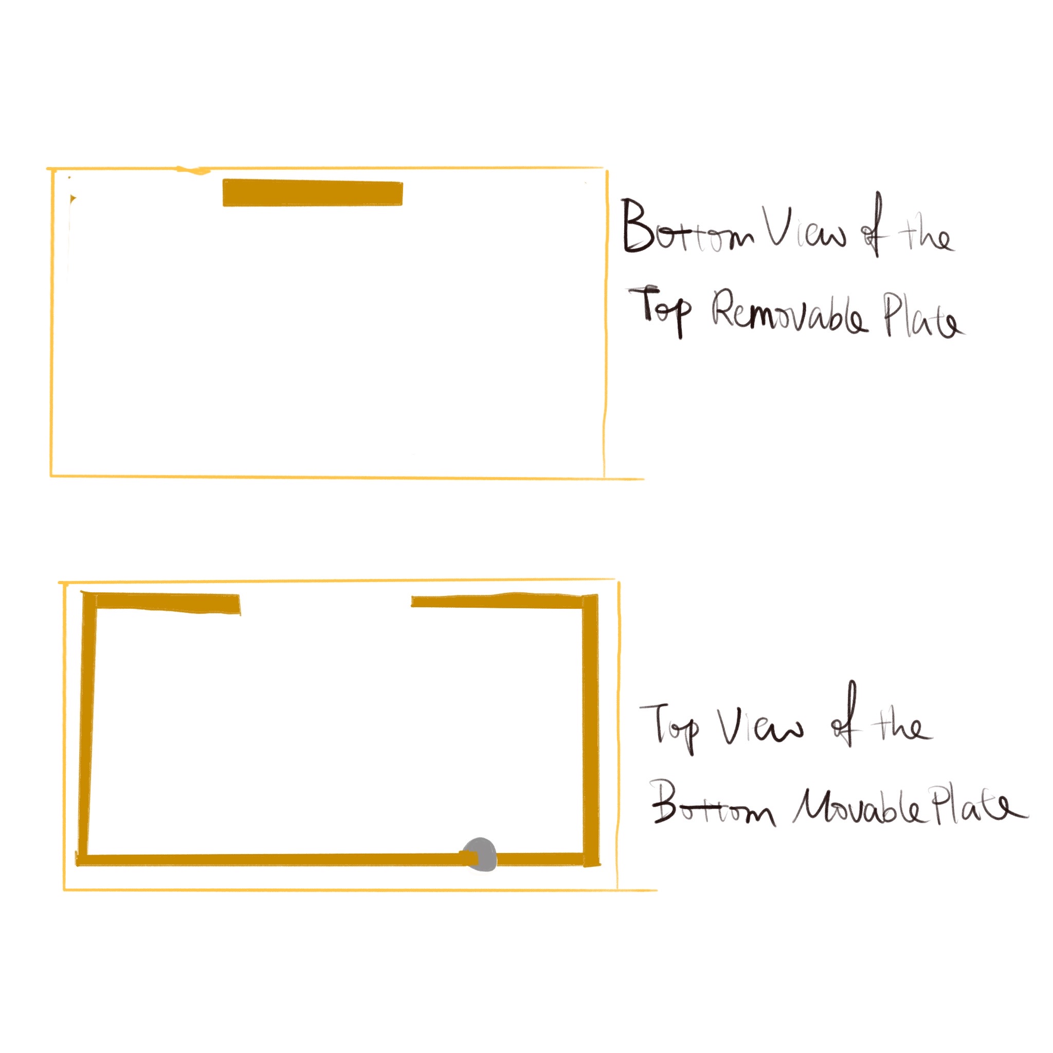 A schematic diagram of the two plates inside the dispenser and the circuit placement. However, in this design, I forgot to include the LED and did not leave space for it. As a result, the final circuit will differ from this diagram. Nonetheless, this diagram illustrates the most basic and essential circuit principle of the design.