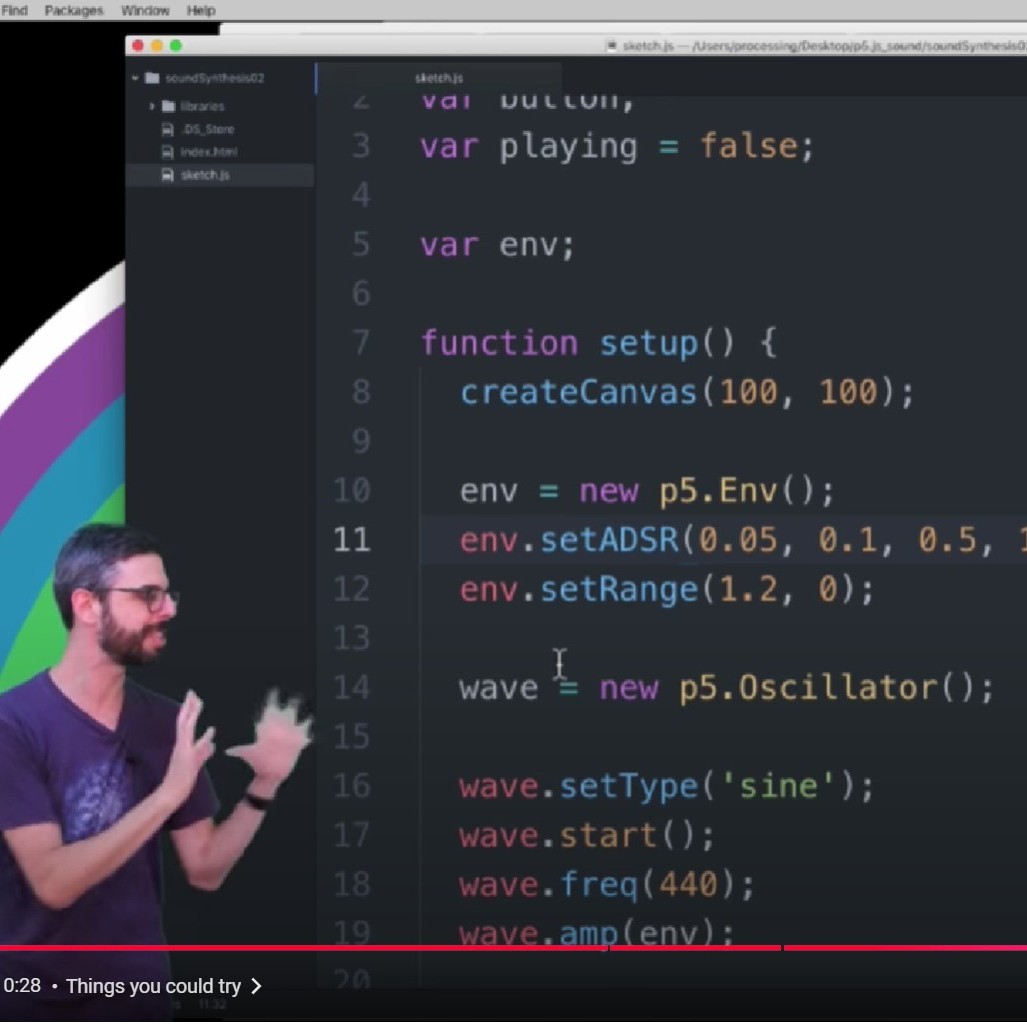 This video introduced in Steve's tutorial taught me how to use ADSR envelopes in p5.js to control sound dynamics. I realized that by adjusting Attack, Decay, Sustain, and Release, I can make sounds more layered and expressive, creating more natural and dynamic audio effects. This gave me a deeper understanding of sound design and its finer details.
