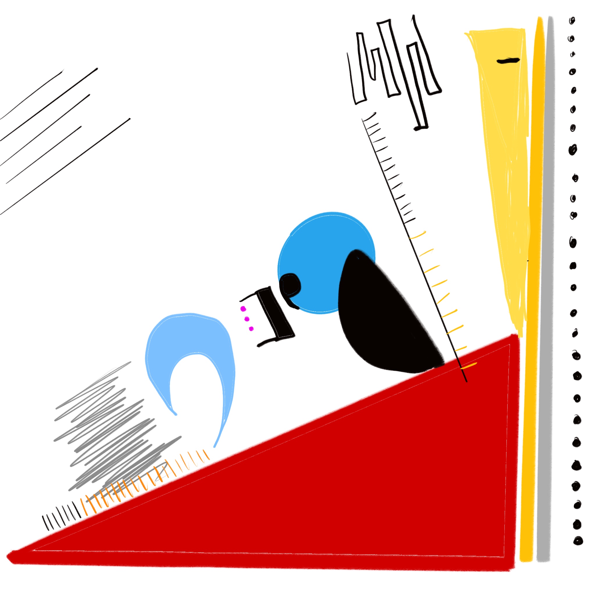 Based on the survey in Giorgia Lupi's “How to draw your own selfie - using your personal data”, I drew this selfie. It's very abstract but artistic, and importantly, I believe it's almost unique. This approach has inspired me a lot, not only that I can use such elements to represent myself, but also that everyone is a work of art. It's a pretty cool idea.