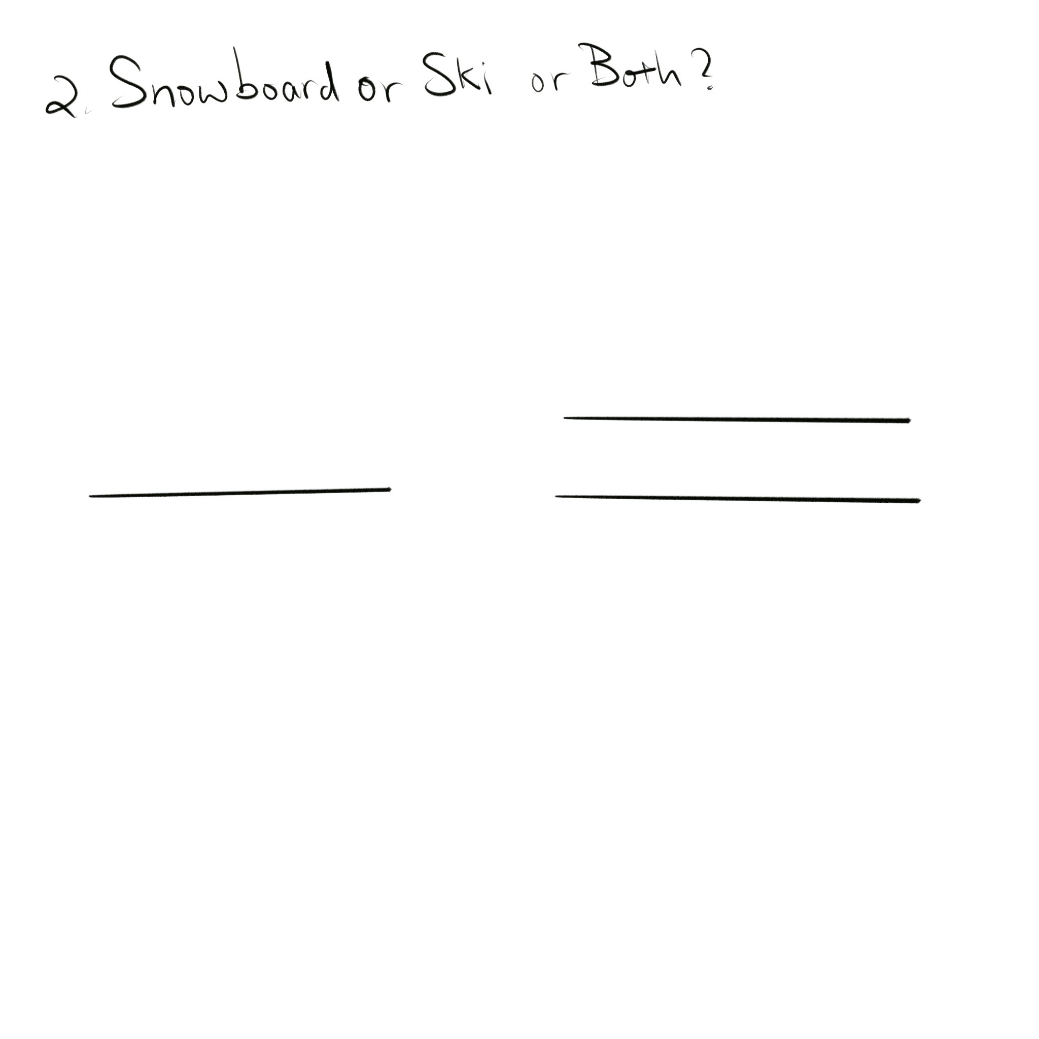 I have a snowboard at home and I like to talk about snowboarding with my friends. So the second question they asked me was “Do you prefer snowboarding or skiing”. To be honest, they both bring me different joys, but it's hard for me to decide, so I'll answer yes to both.
The most immediate thing that came to mind when designing the graphic was the number of boards in snowboarding and skiing, and I wanted to simplify it a bit and make it more representative, so I used one line and two lines to represent the two sports.