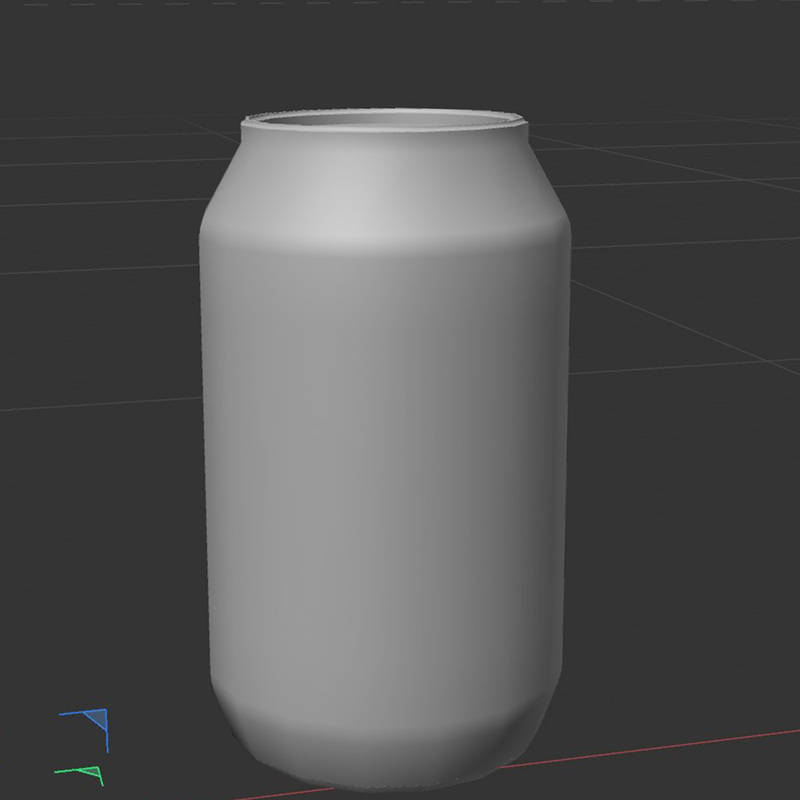 Front view of the can modeling. In this exercise, I learned about the Loop Path, the shortcut key “U-L” for select all, and the Bevel tool.