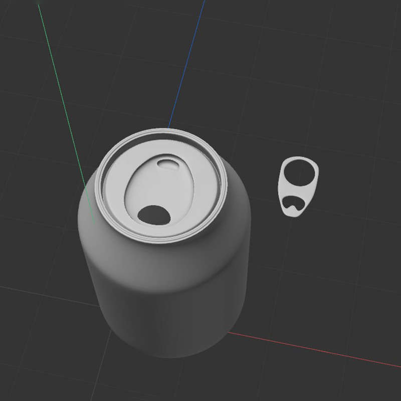 Now to put the two parts together. I realized there is something missing between the tab and the can, so I used a cylinder to connect them.