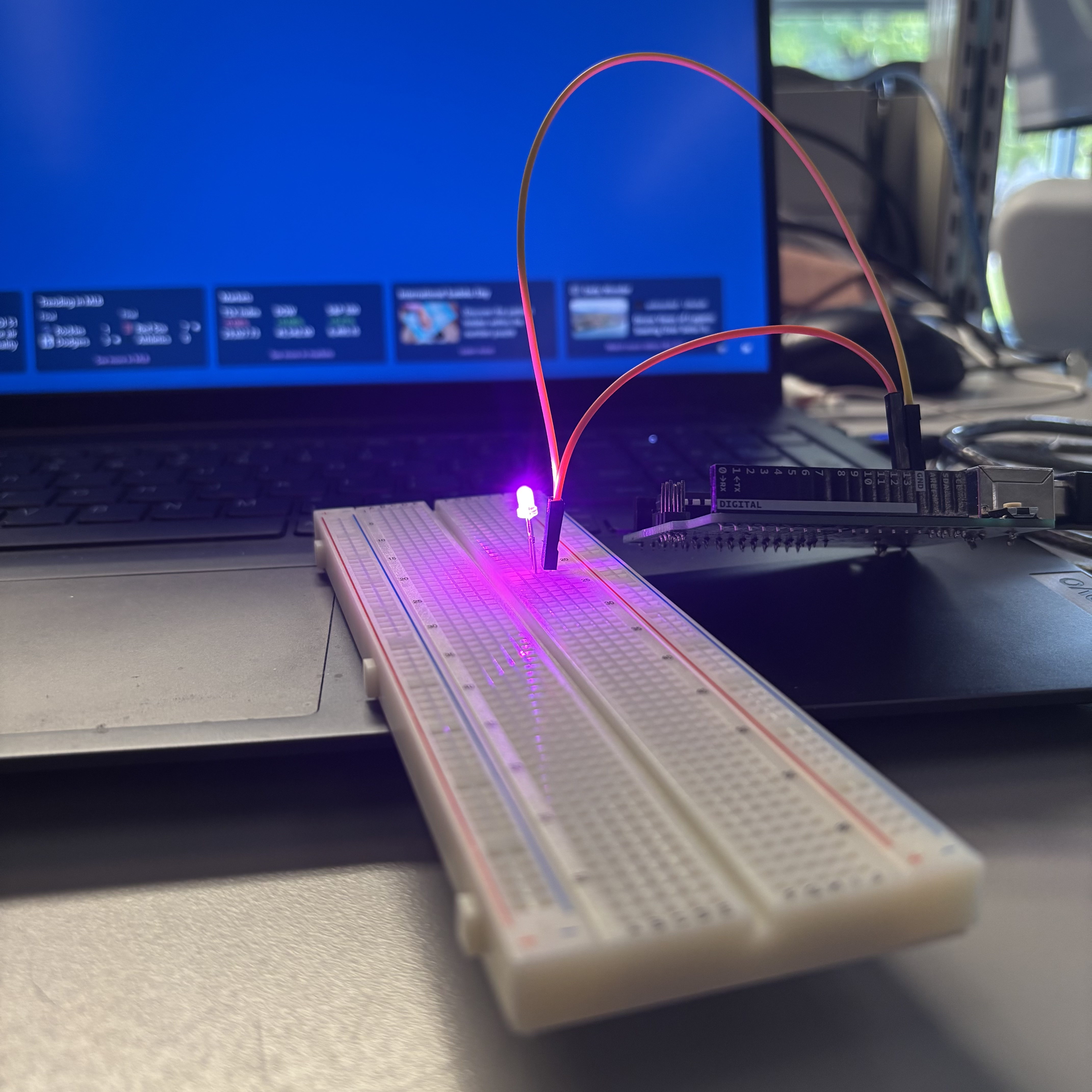 After setting up the Arduino 'blink' sketch, I tried plugging the LED directly into the Arduino board, and the LED started blinking. Then I moved on to using a protoboard to build the circuit. I think the biggest challenge at this stage is that I often forget the polarity of the LED, and it’s a bit difficult to tell which wire is connected to GND. That’s why I think using black or another dark color to represent ground can help with memory. I’ll try to keep this trick in mind for the rest of the work.