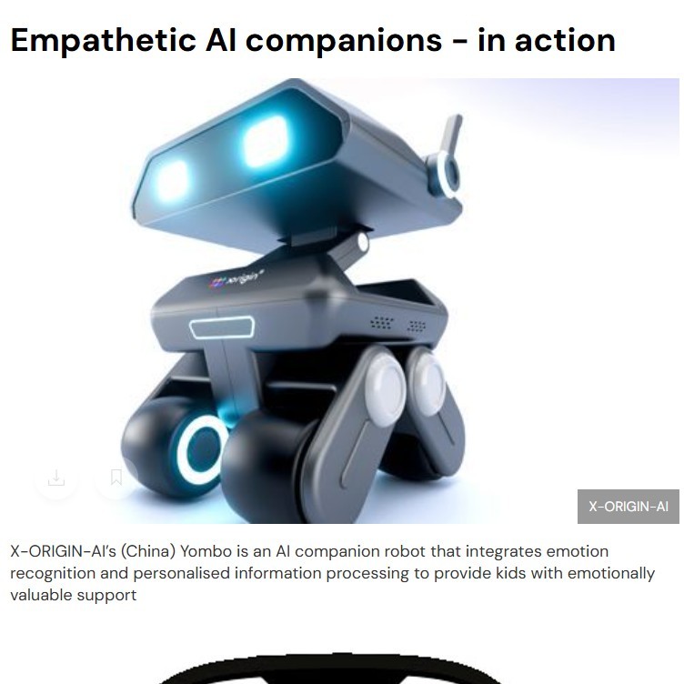 My first category is Empathetic AI Companions. WGSN’s forecast shows growing attention to mental health and emotional balance. This inspired us to create an emotionally responsive interaction.