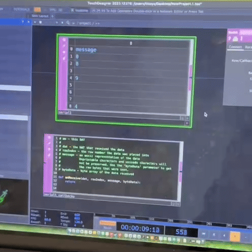 We began connecting Arduino to TouchDesigner and followed the method from the Project 1 activity. We successfully transferred the light-sensor data into TouchDesigner.
