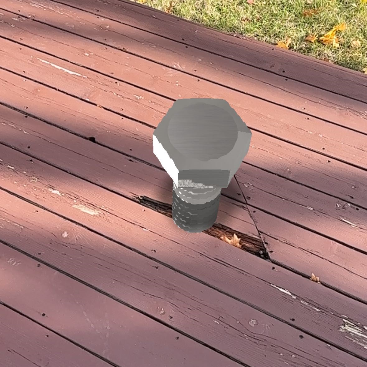 I try to combine my 3D models with the real world. I found a crack in the ground that was perfect for inserting a screw. So I got this effect. But as you can observe, the edge of the screw is a bit fuzzy and the material is not clear enough. My analysis is that Aero can't resolve too much detail for the time being, or the GLB file is too big. In conclusion, 3D models are very important in Aero and need to be chosen carefully.