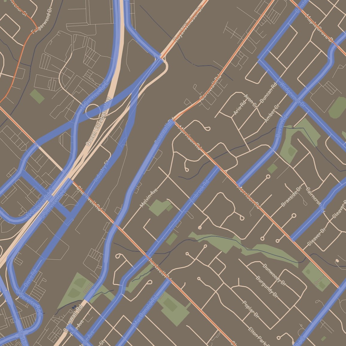 After changing the variables and the colors of the different data, I get this bivariate spatial map. However, I still find this representation not intuitive enough and need a lot of text to explain the meaning of the different colors and widths of the line segments.